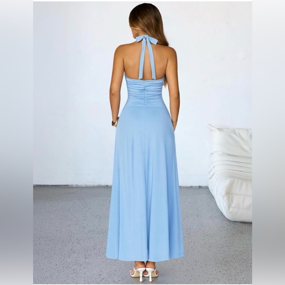 NWT BLUE HALTER MAXI DRESS-S - Picture 5 of 15